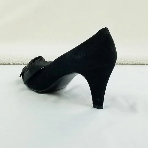 Bally Dagmar size 5.5B Women's Black Suede Satin Bow Accent Slip On Kitten Heels - Picture 9 of 12